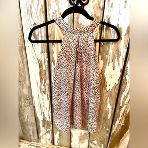 She + Sky Leopard Print Sleeveless high neck back tie blouse size medium